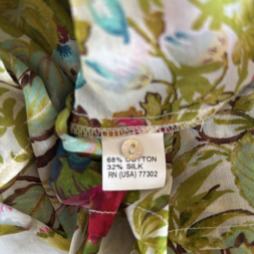 Vintage Zara Woman Sheer Floral Cotton and Silk Blend Button Down Blouse - Lg - Picture 11 of 11